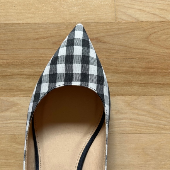 J. Crew Lily Ballet Flats Gingham Print Navy White with Ankle Wrap Size 9 - Picture 11 of 14